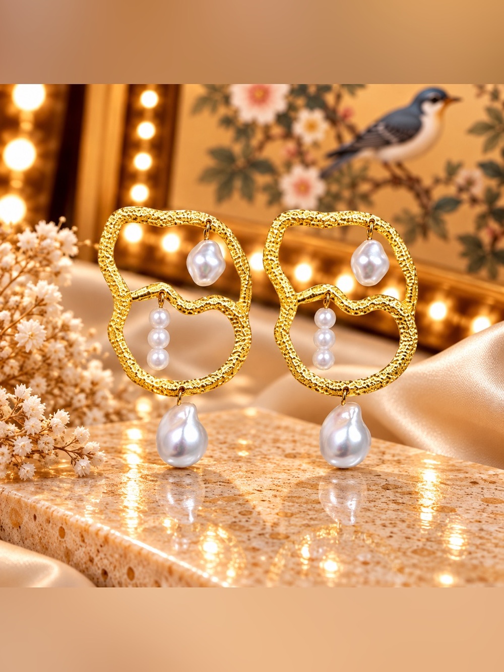 Pearl Drop Statement Earrings Abstract Geometric Dangle Jewelry